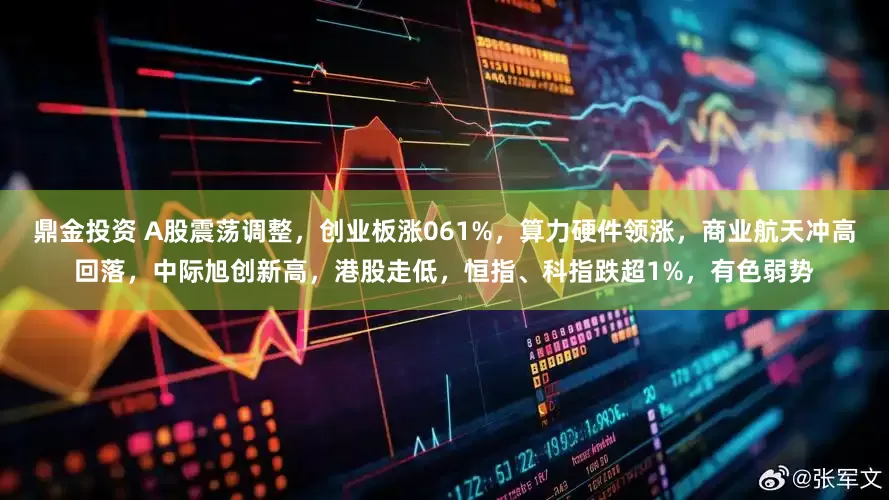 鼎金投资 A股震荡调整，创业板涨061%，算力硬件领涨，商业航天冲高回落，中际旭创新高，港股走低，恒指、科指跌超1%，有色弱势